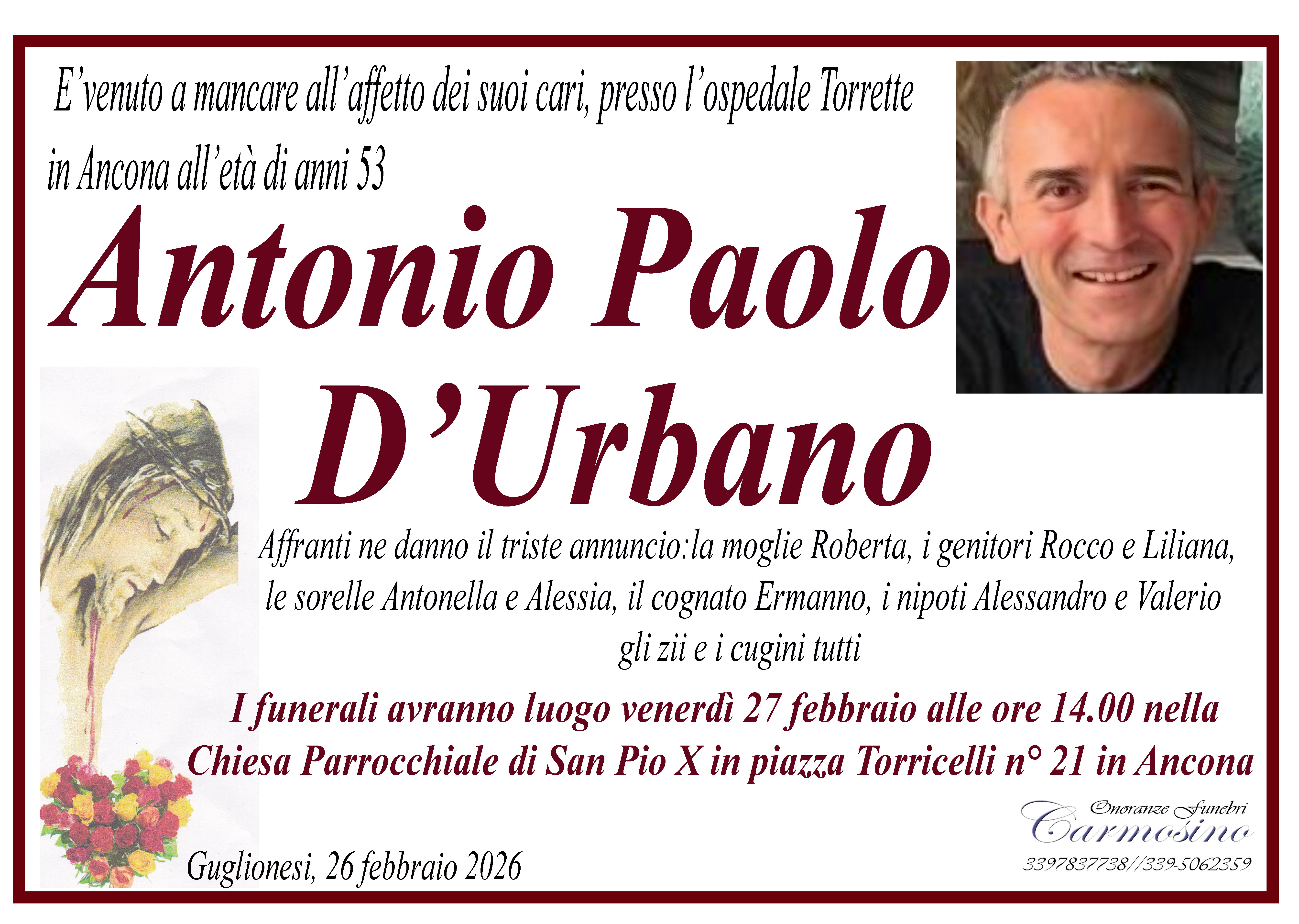 Necrologio Antonio Paolo D'Urbano